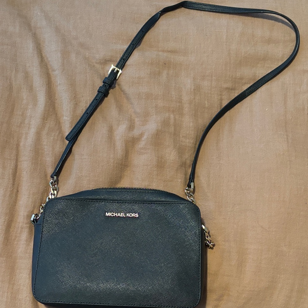 Michael Kors Black Leather Crossbody Camera Bag